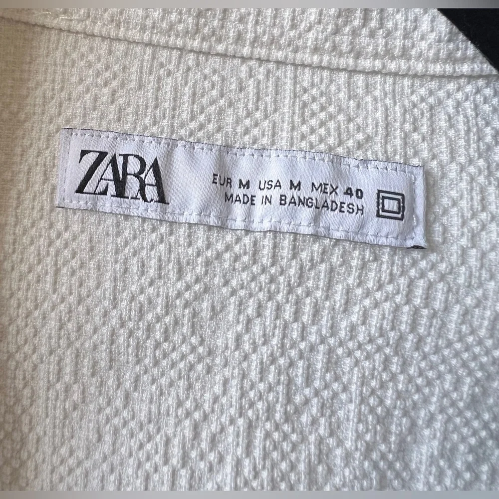 Zara White textured Dress Shirts Buttondown Long Sleeve Men's M